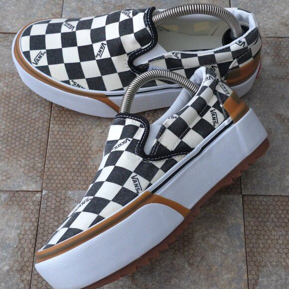 VANS Era Stacked Checkerboard Slip On Canvas Shoes - Picture 2 of 7